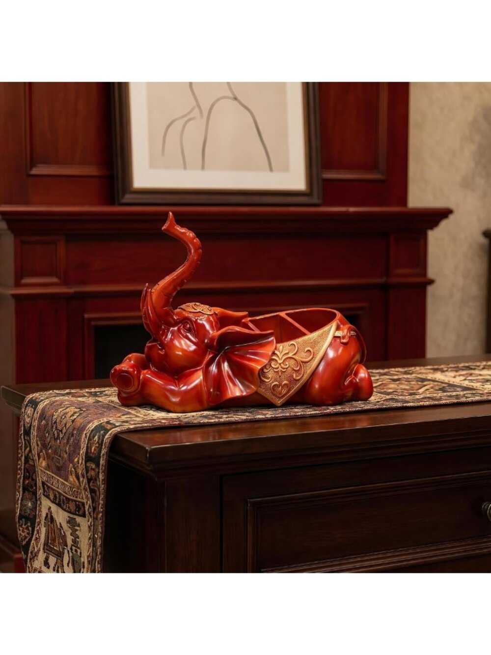 Elephant Storage Box Statue 13.6”L Asian Feng Shui Decor Gift